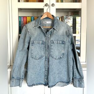 ZARA Faded Light Blue Denim Shacket